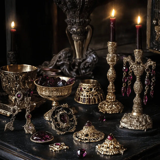 Talismans and amulets on an altar.