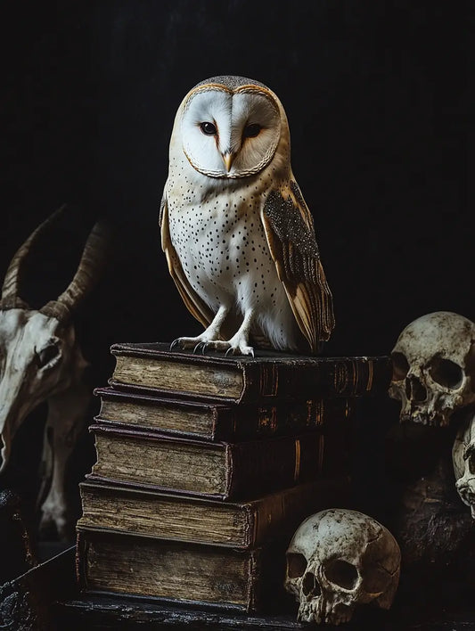 An image of an owl on a stack of books representing the energy of the Genius Intelligence Spell