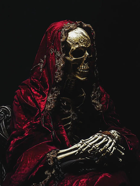 An image of a skeleton king wearing a bathrobe representing the energy of the Outshine Competition Spell