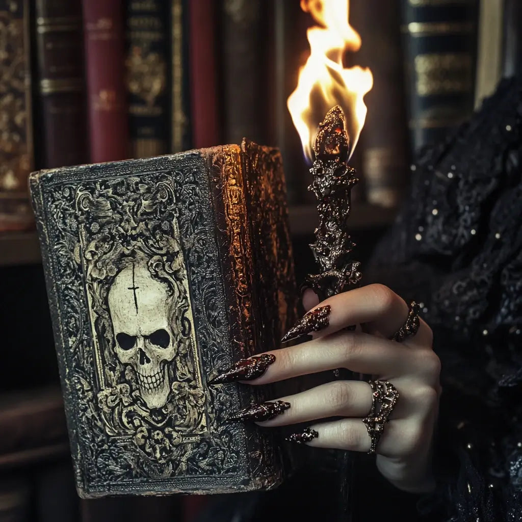An image of a woman holding a grimoire.