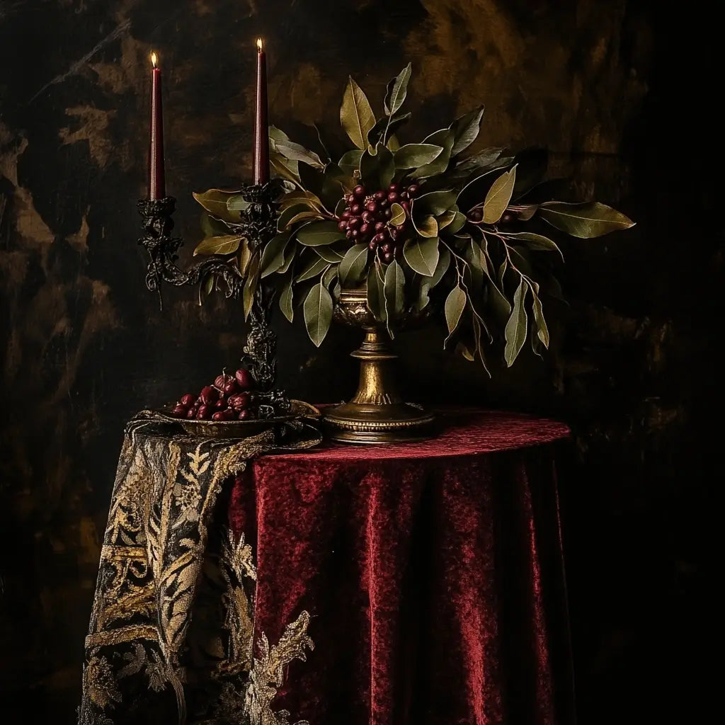 An image of bay leaves on an altar.