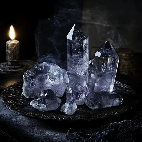 An image of crystals on an altar.