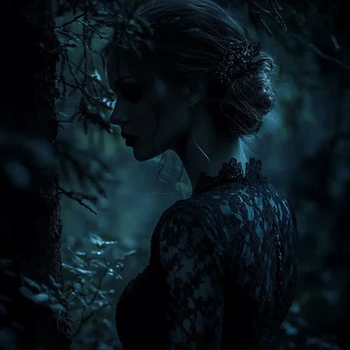 An image of a witch in the forest and nature.