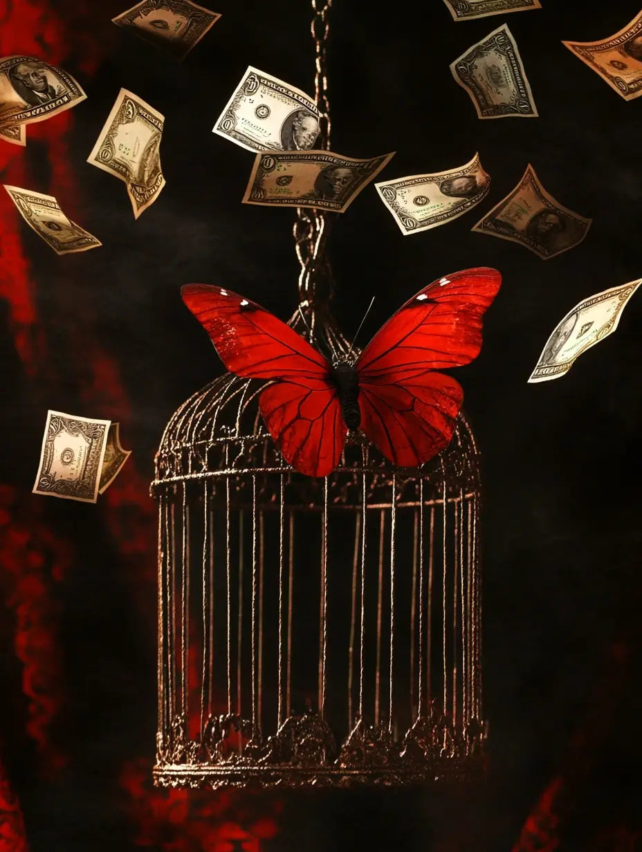 An image of a butterfly escaping from a cage represents the energy of the Debt Freedom Spell