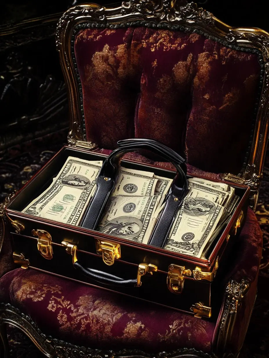 An image of a suitcase full of dollars representing the energy of the Infinite Wealth Spell