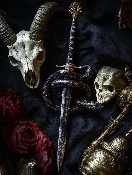 An image of a sword surrounded by a snake representing the energy of this Protection Ritual.